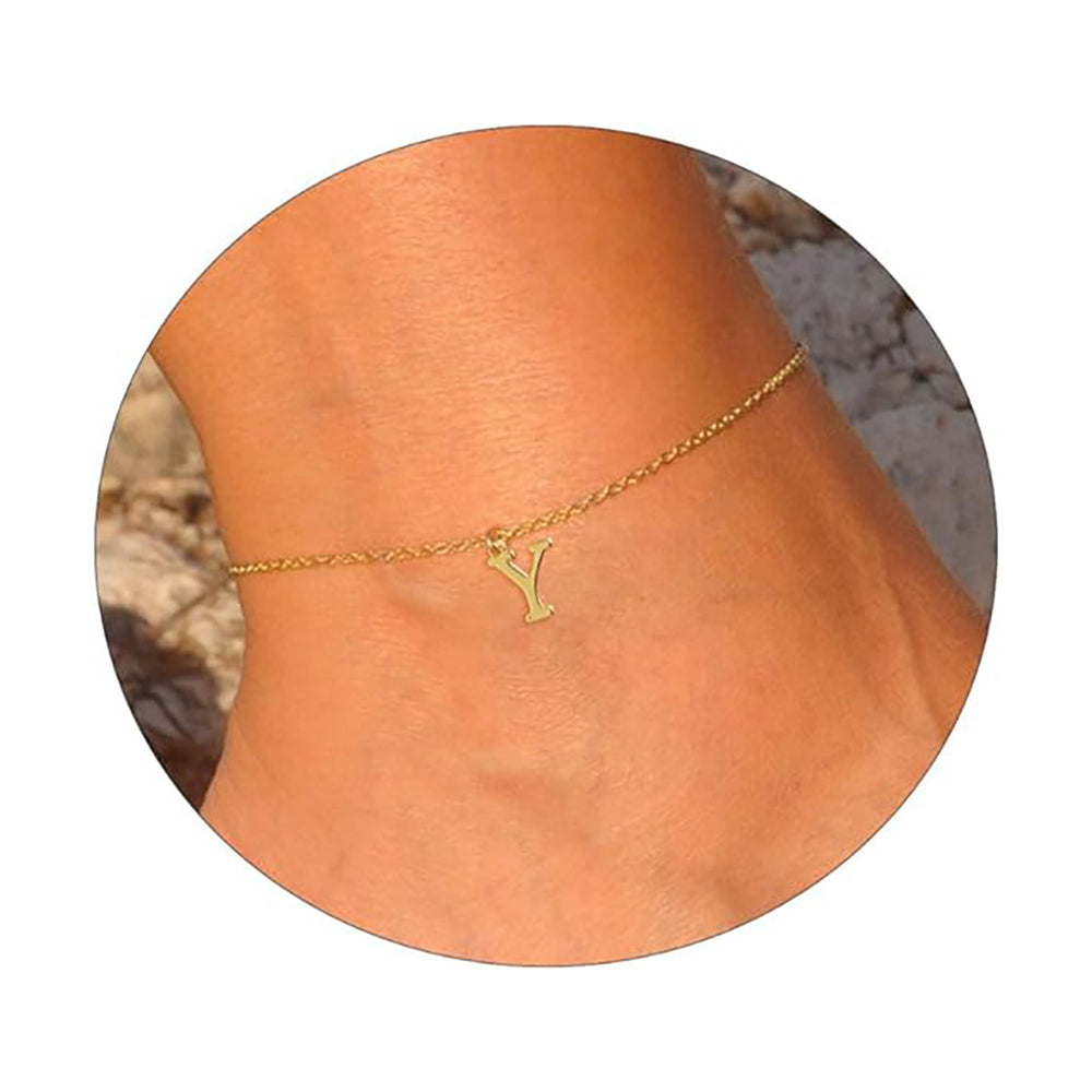 Amazon's new casual14k gold-plated waterproofletter compact 26 english letter women's anklet