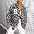 Ready-to-ship 53250# cross-border fashion women's new autumn/winter retro color block houndstooth turn-down collar jacket