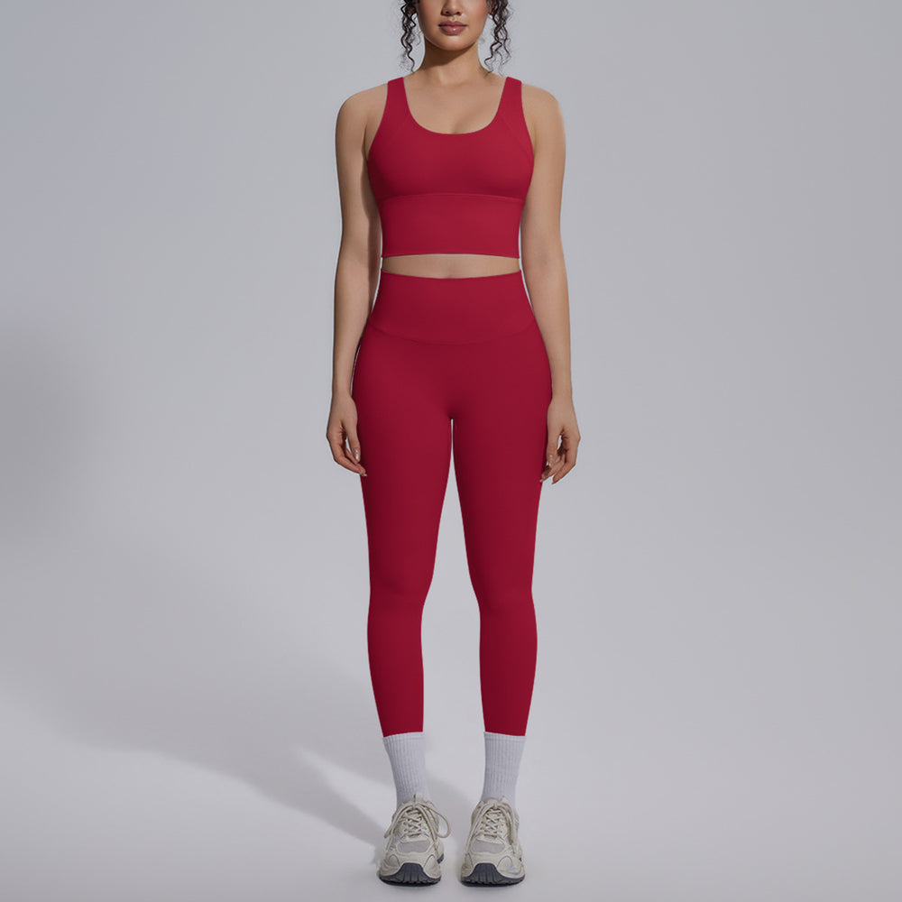 Naked-feel, form-fitting, quick-dry yoga set with a sexy racerback sports bra, high-waisted leggings, and butt-lifting design, perfect for outdoor running and fitness
