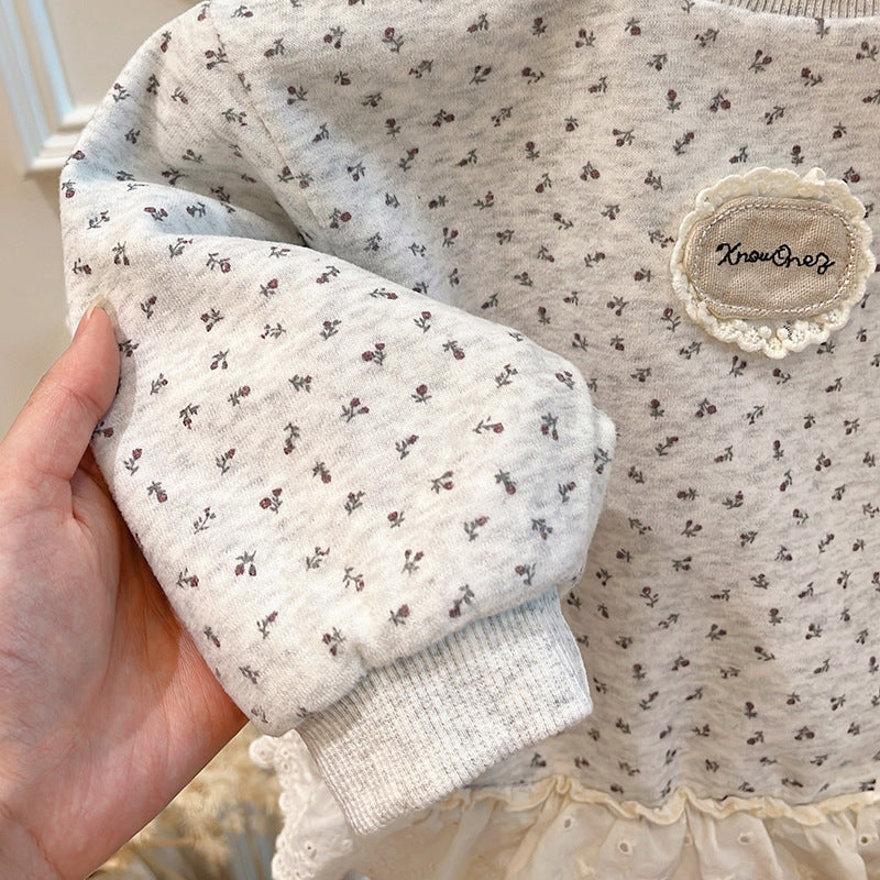 Girls' fall/winter new collection: fleece-lined base layer top, baby girl's early autumn outerwear sweatshirt, kids' autumn top, trendy children's clothing
