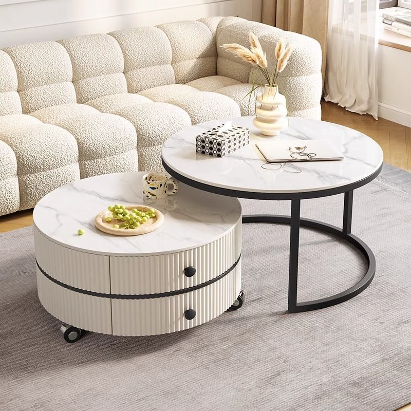 Coffee table living room for home rock slab small apartmentaccessible luxury modern round combination coffee table cream style