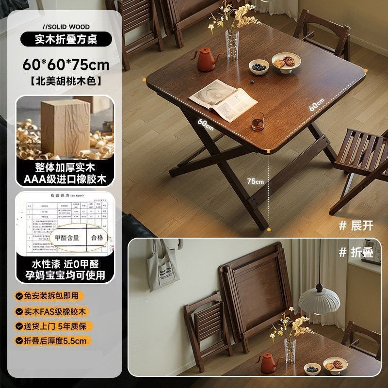 Solid wood folding table - square dining table, collapsible dining table for home, small apartment, simple square table