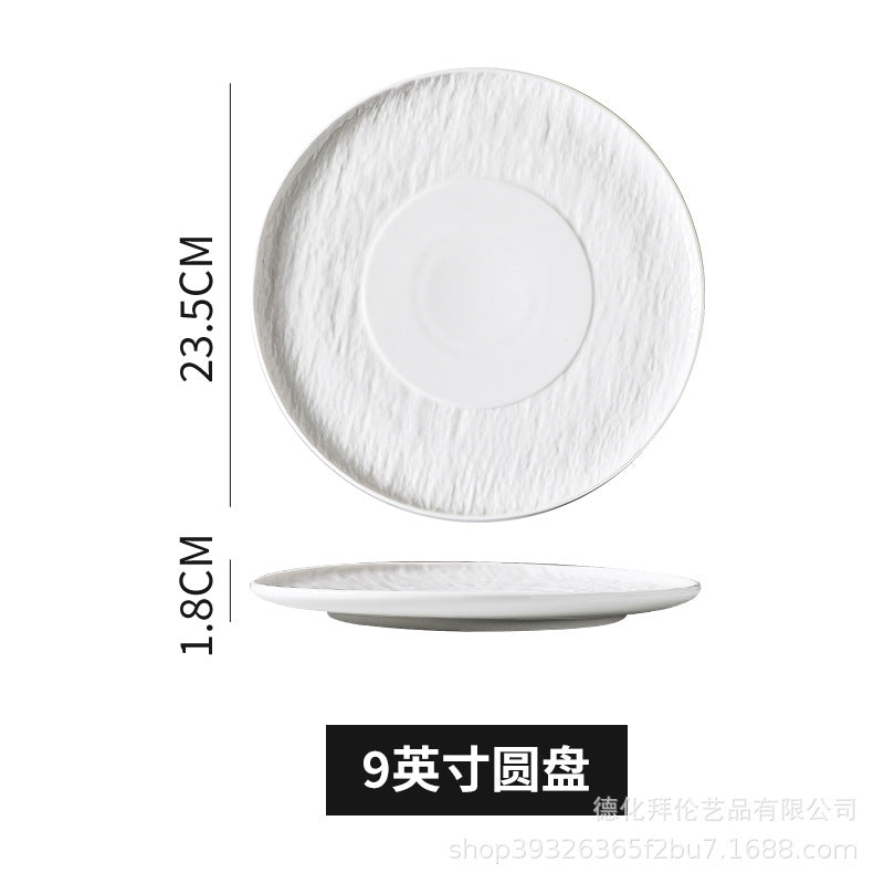 European-style ceramic steak plate, creative embossed white dinner plate for home use, hotel restaurant display plate, minimalist pasta plate