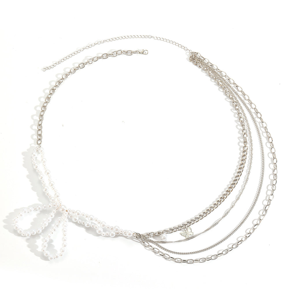 Pearl waist chain wholesale cross-border jewelry personalized exaggerated multi-layered niche design bow body chain for women