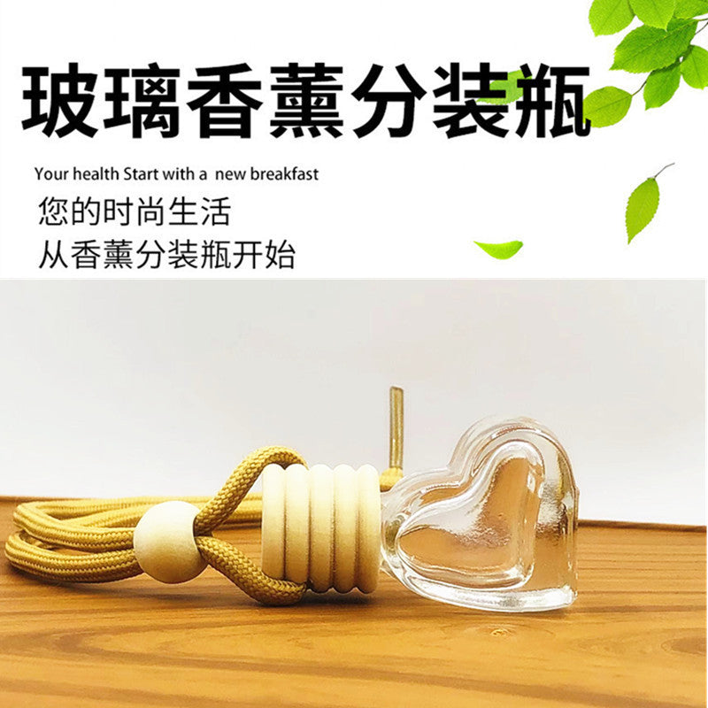 6ml new car perfume bottle pendant - heart-shaped five-line cap aromatherapy empty bottle with lanyard - creative interior car accessory (glass bottle)