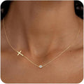 Amazon cross-border foreign trade small side cross necklace single side cross and birthstone necklace jewelry girls birthday gift