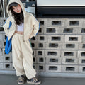 Girls' spring outfit set  new korean style kids' fashionable hooded jacket and sweatpants two-piece trendy set
