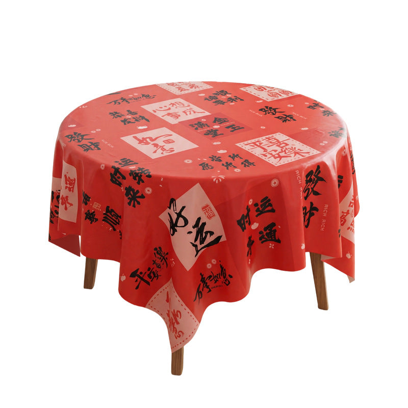 Disposable tablecloth household rectangular tablecloth plastic thickened new year round table red dining tablecloth wholesale