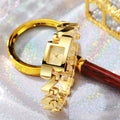 Women's 1pcs/set fashion vintage classic gold alloy yellow square watch with diamond-accented hollow bracelet watch