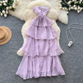 Sleeveless bandeau dress women's summer french style cinched waist slimming elegant vacation style long dress fairy cake dress