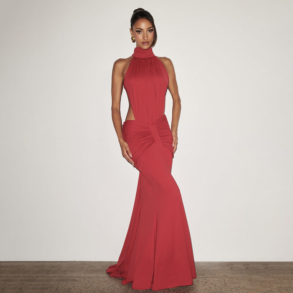 European and american cross-border women's fashion:  spring new arrival - solid color, elegant, sexy, slim-fit, backless mermaid dress