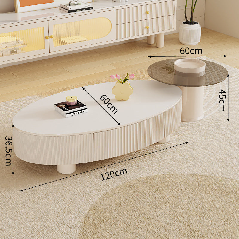 Italian oval coffee table - minimalist luxury living room set with rock slab top, perfect for small spaces