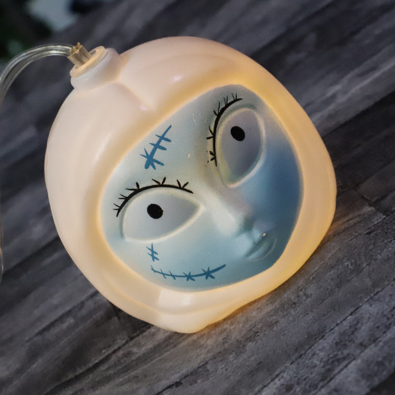 Cross-border new LED Halloween decorative light string USB battery box ghost festival horror atmosphere arrangement blue face ghost headlights