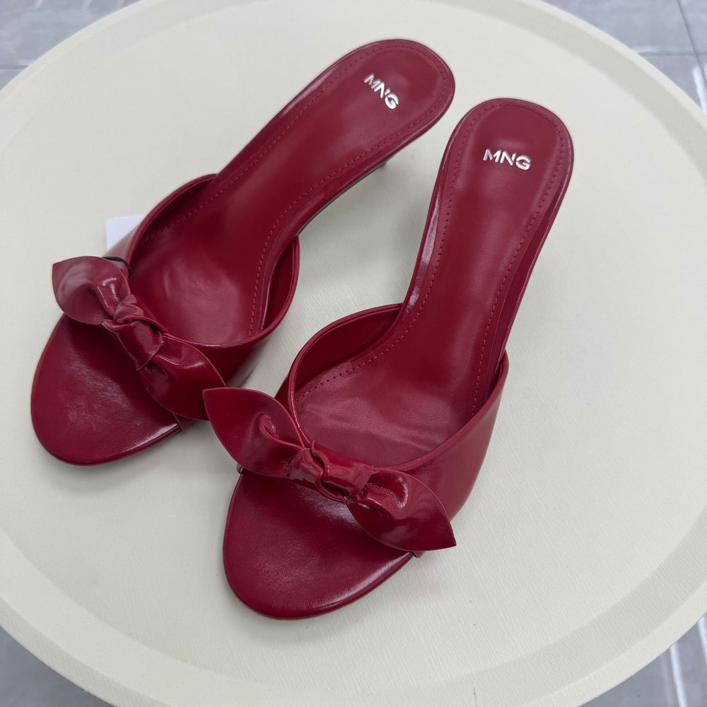 Mng sandals 2026 summer fashion open-toe women's shoes red bow round toe elegant high heel sandals & slides for outdoor wear