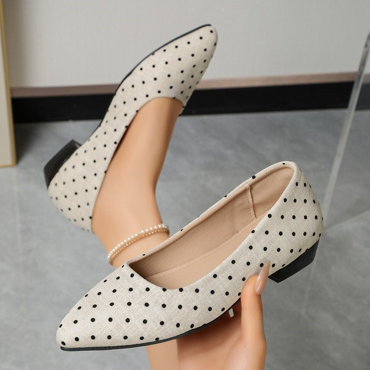 Exportplus size thick heel pointed toe flats spring & fallnew arrivalcasualfashionflats polka dot tweed styleflats