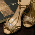 Congyuan 2026 summer round toe plaid strap high heels elegant rhinestone women's shoes banquet sandals li congyuan high heels