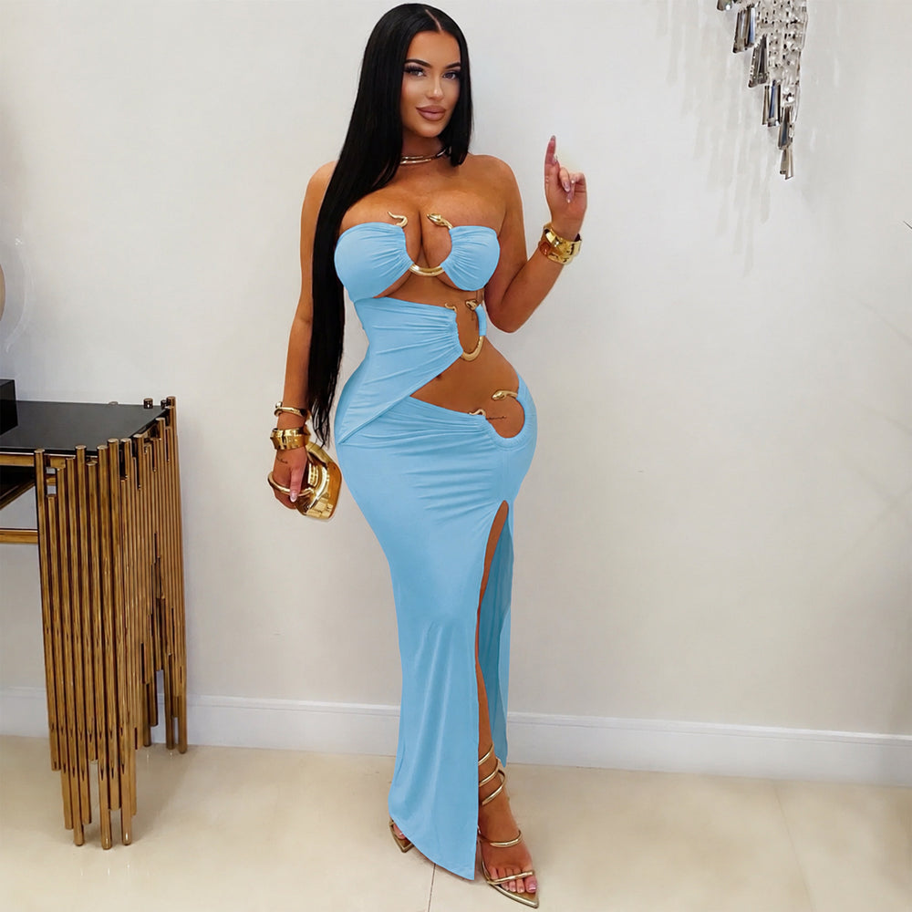 C7760 cross-border    new women's sexy tube top nightclub party hip cover dress