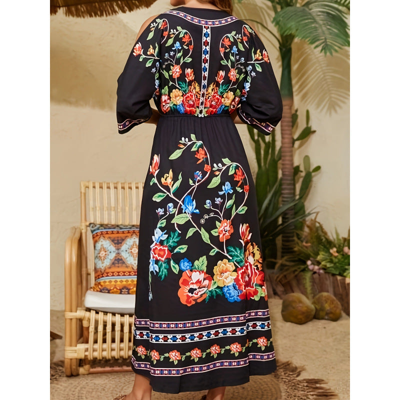 cross-border european and american bohemian retro ethnic style independent website vacation dress