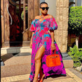 2025 new spring/summer cross-border amazon fashion: women's printed slit bandeau halter v-neck maxi dress