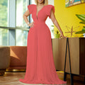 D196   summer flying sleeve elegant pleated patchwork deep v neck mop cross-border fashion jumpsuit