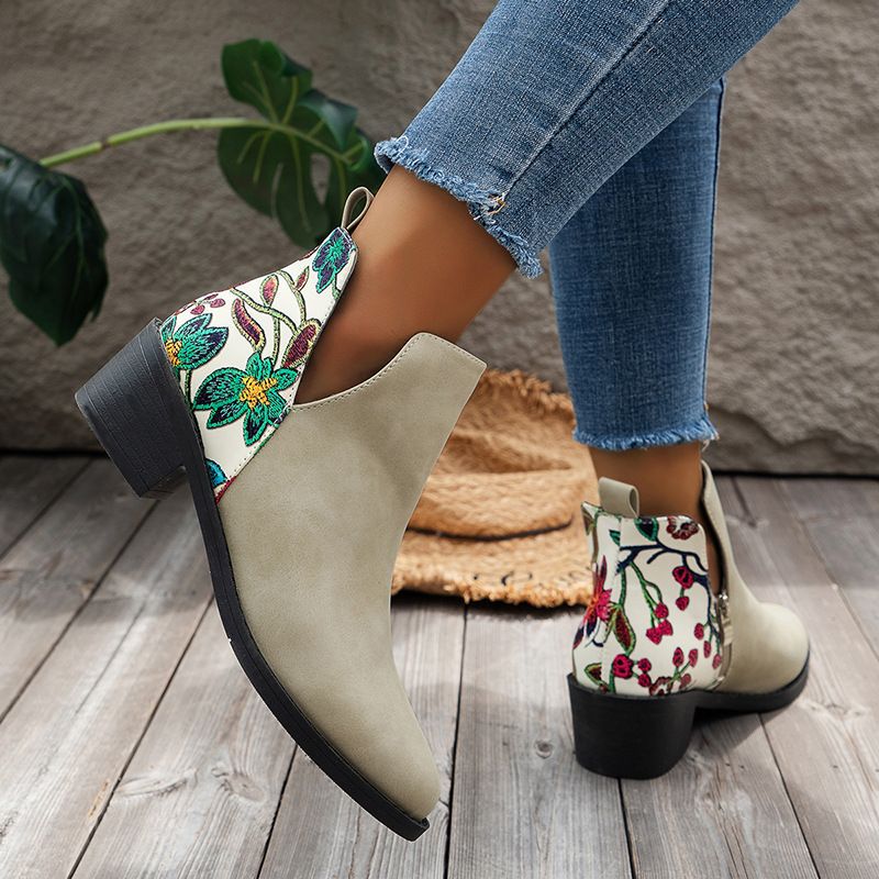 plus size cross-border new arrival suede pointed toe thick heel slip-on western short boots side zipper stylish trendy chelsea boots