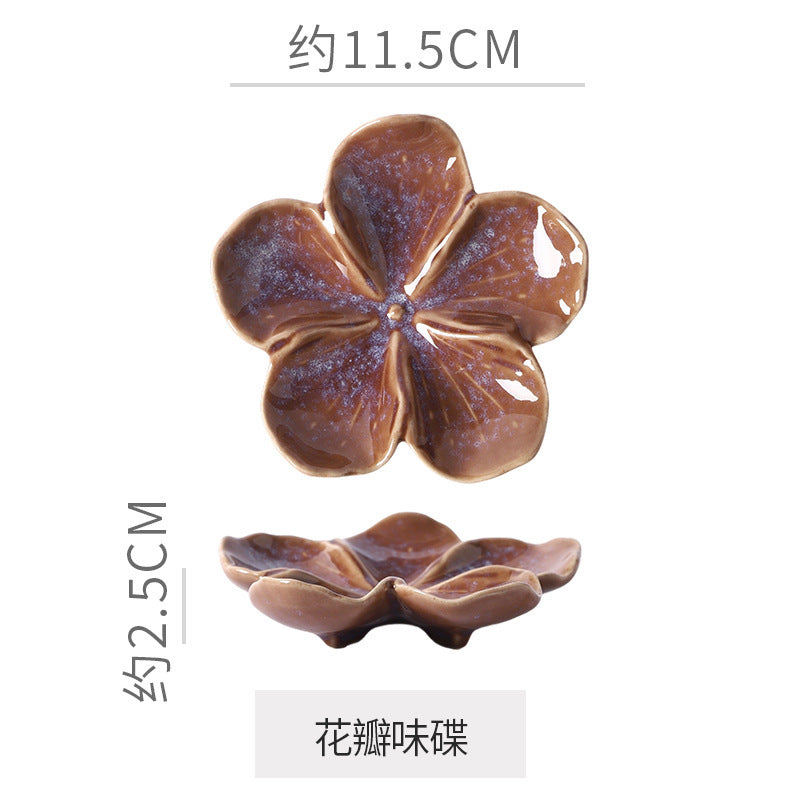 Retro japanese ceramic dish flower shape small dish creative dish dipping dish side dish multi-color kiln dish