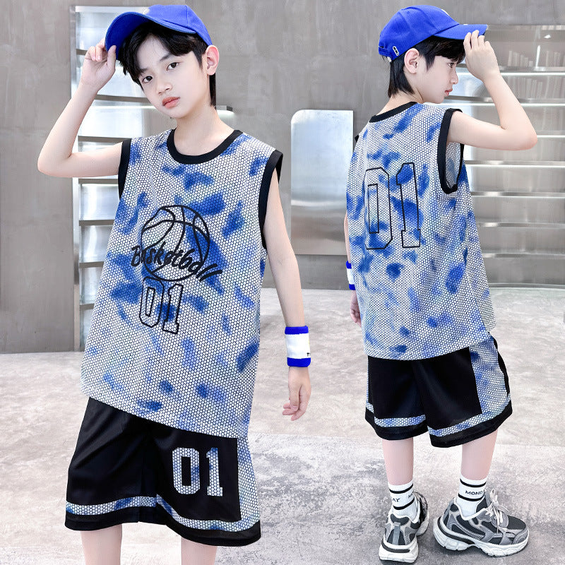 Boys' basketball outfit set - quick-dry sleeveless tank top & shorts - summer sports jersey for boys (sizes for mid-to-large children)