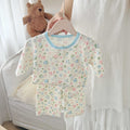 Summer lightweight crinkle cotton baby pure cotton air conditioning suit separates pajamas boys girls three-quarter sleeve loungewear