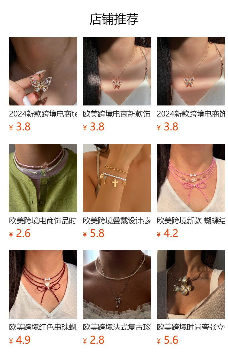 Butterfly necklace wholesale european and american cross-border new style full diamond jewelry simple fashionable versatile pendant women's niche clavicle chain
