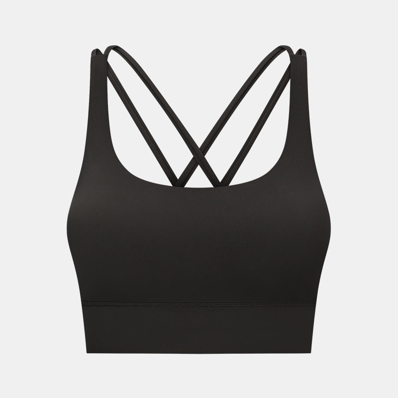 New arrival cross back yoga bra double-sided brushed nude high-strength bubble wrap push-up sports intimatesdw002