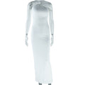 Fashion style insexport women's pure colordresssexyhalter sleeveless cut outbackless slit skirt trendy dress