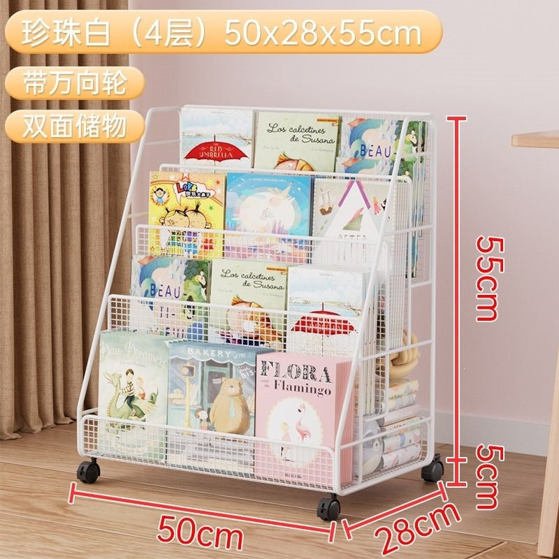 Mobile bookshelf kids picture book storage under-desk organizer floor-standing universal wheel home simple student bookcase