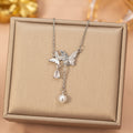 8442 pearl butterfly tassel steel necklace
