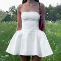 fashion wholesale elegant solid color bandeau waist-cinching short slim-fit flared dress for women (suitable for europe and the us)