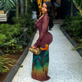 Fashion style ins cross-border elegant socialite women's clothing easiest for match outing hip skirt low-cut v neck color matching longdress