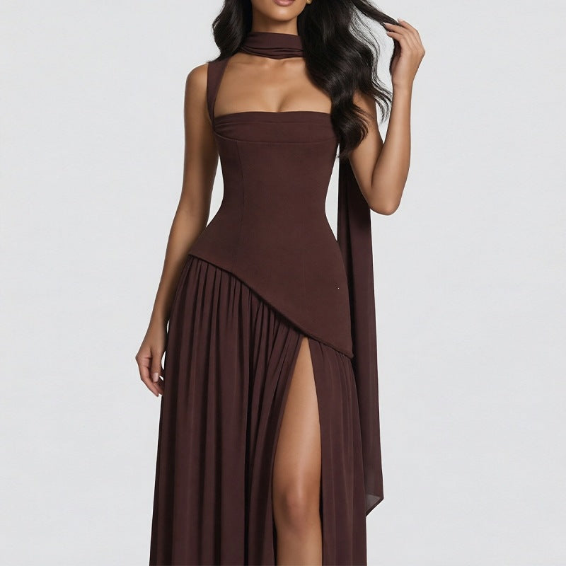 summer new arrivals: cross-border fashion women's clothing - elegant & sexy backless pleated slit cami dress