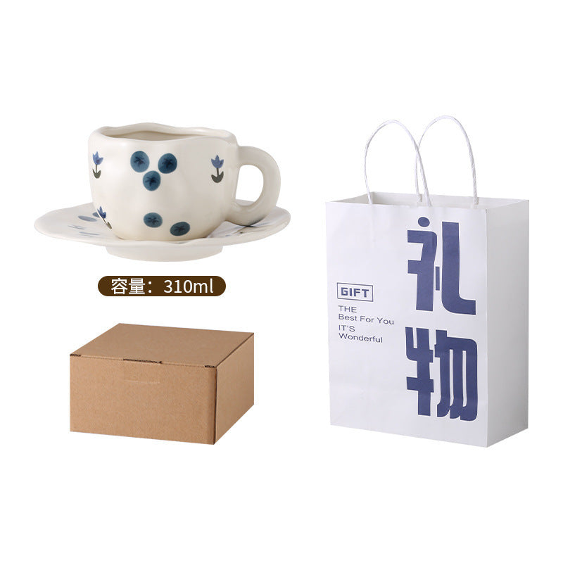 Hand-painted ceramic coffee cup and saucer set - unique gift mug - creative niche gift - high-value handcrafted cup