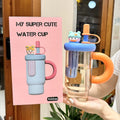 Summer high-looking tea warehouse plastic cup cartoon large capacity handle straw cup student outdoor portable ice straw
