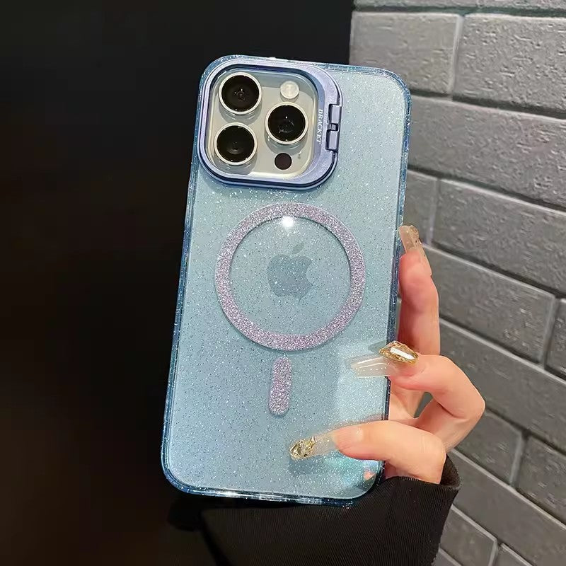 Lens holder suitable for iphone apple 17 mobile phone case transparent glitter magnetic 15/16pro anti-fall protective case