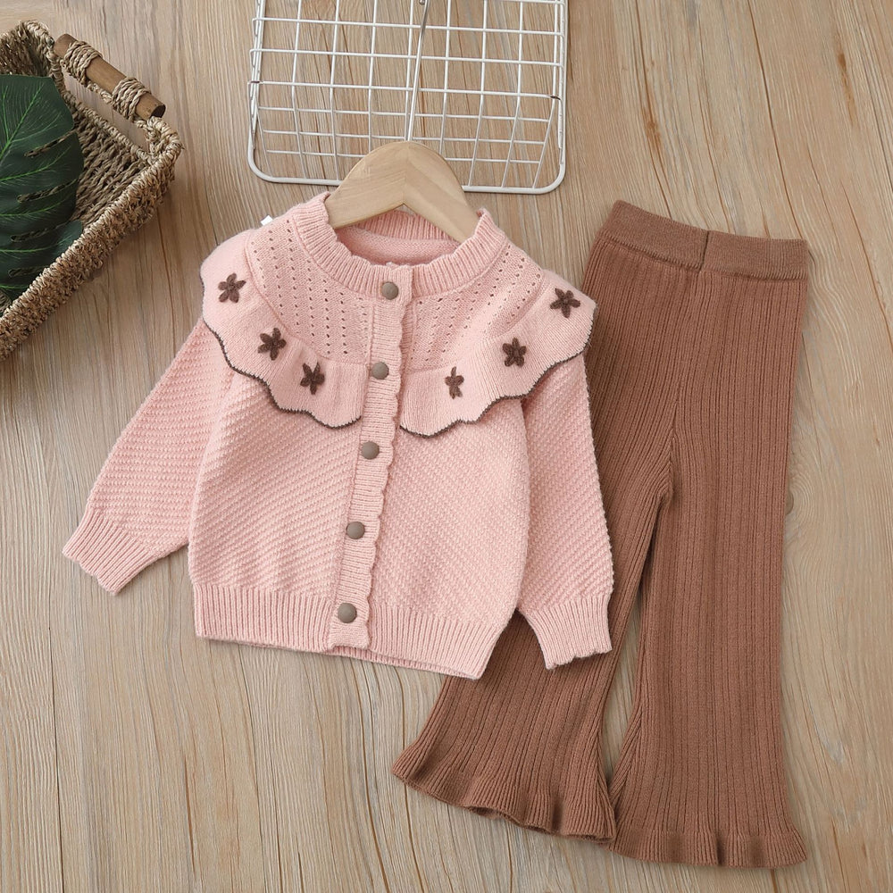 Girls' knitted sweater two-piece set -  autumn/winter new collection - bowknot cardigan and knit sweater outfit for little girls