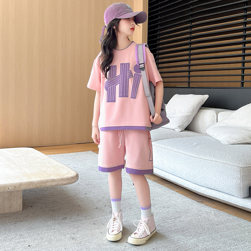 Girls' summer outfit set  new style, trendy and chic two-piece set for girls, perfect for casual wear and easy matching, available in sizes for mid-to-large children