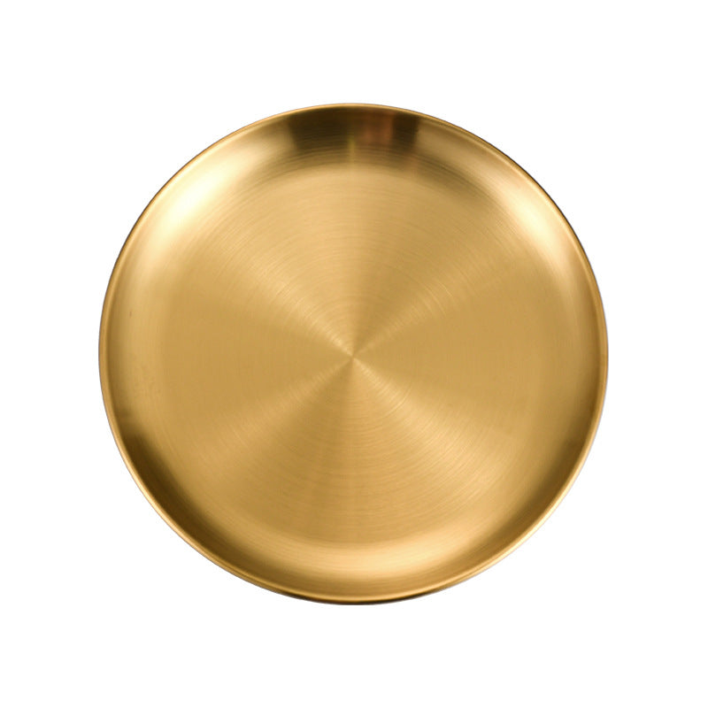 Stainless steel korean bbq plate - gold round platter - buffet bone dish - dessert/snack plate - sushi/fruit breakfast tray