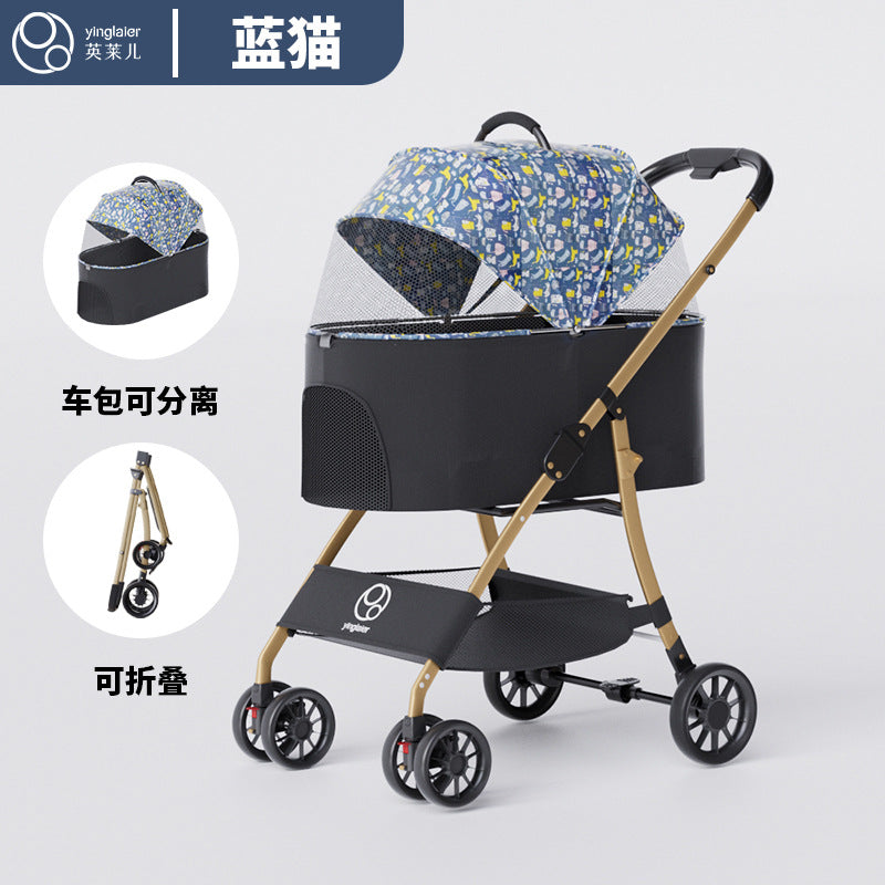 Pet stroller for cats and dogs - lightweight, outdoor, foldable, washable, with detachable carrier - perfect for traveling with your furry friends