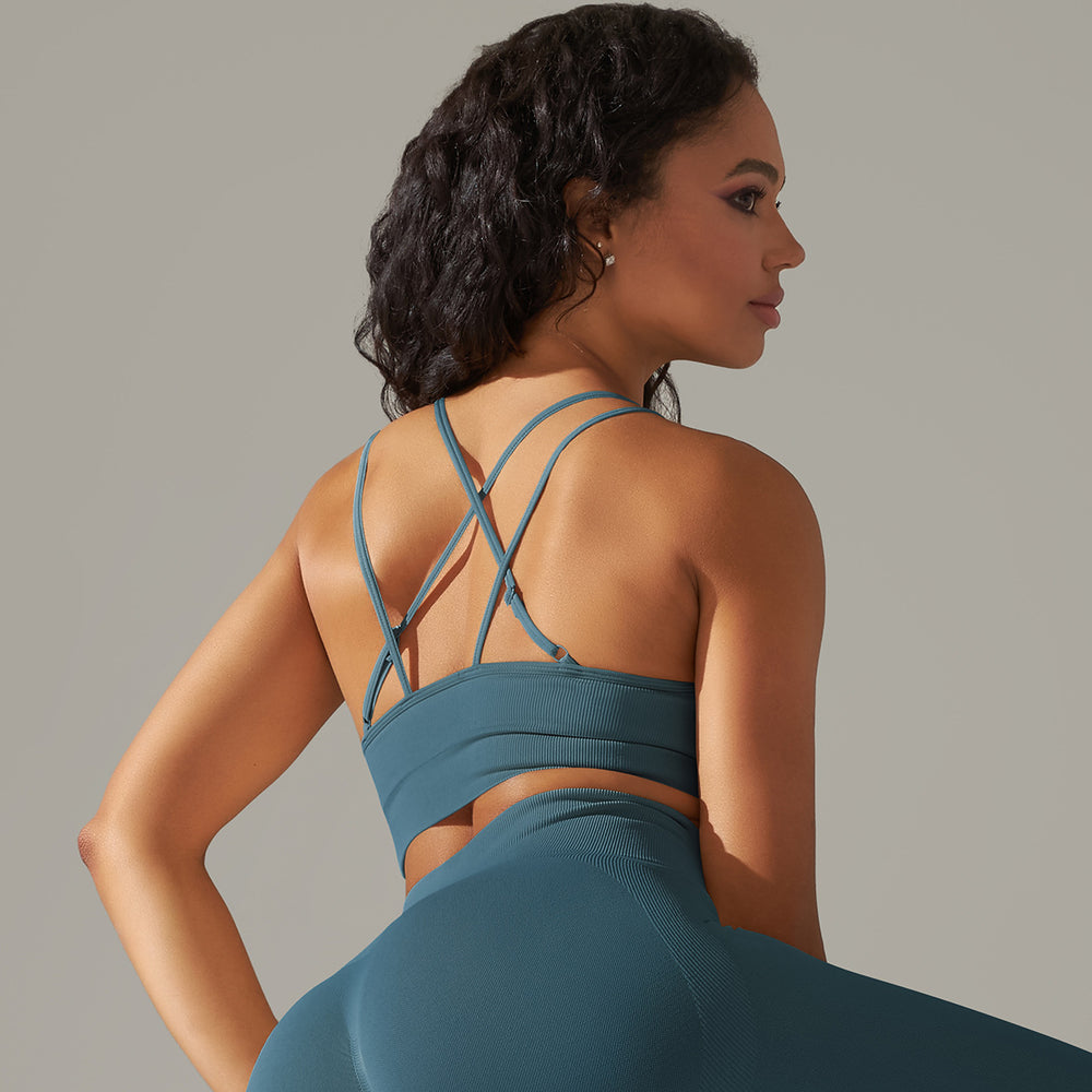New arrival cross-border fashionpure color beautiful back high elastic yoga clothes four-piece set running sports bra fitness yoga pants for women