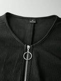 European and american style slim-fit solid color base layer top - deep v neck, half-open placket design, commute & casual long sleeve blouse
