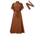 D3270   summer fashion bell sleeves single breasted belt waist loose long skirt export dress