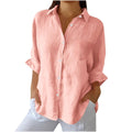 european and american  spring new arrival cotton linen button pocket shirt jacket loungewear casual women's top