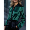 Shipped: bestselling women's satin color block long sleeve top/shirt for independent e-commerce stores
