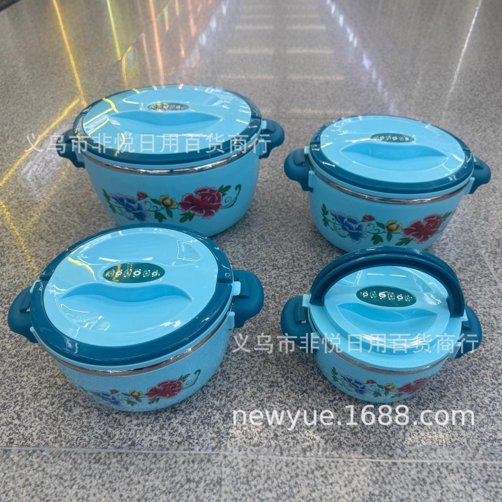 foreign trade factory direct sales insulated bucket insulated pot abs plus stainless steel household tableware fresh-keeping pot four-piece set
