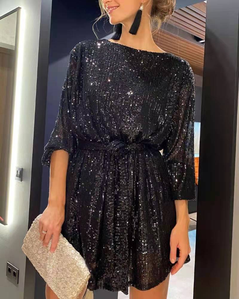 european and american new arrival: independent website holiday party fashion sequin beaded color block bodycon mini dress